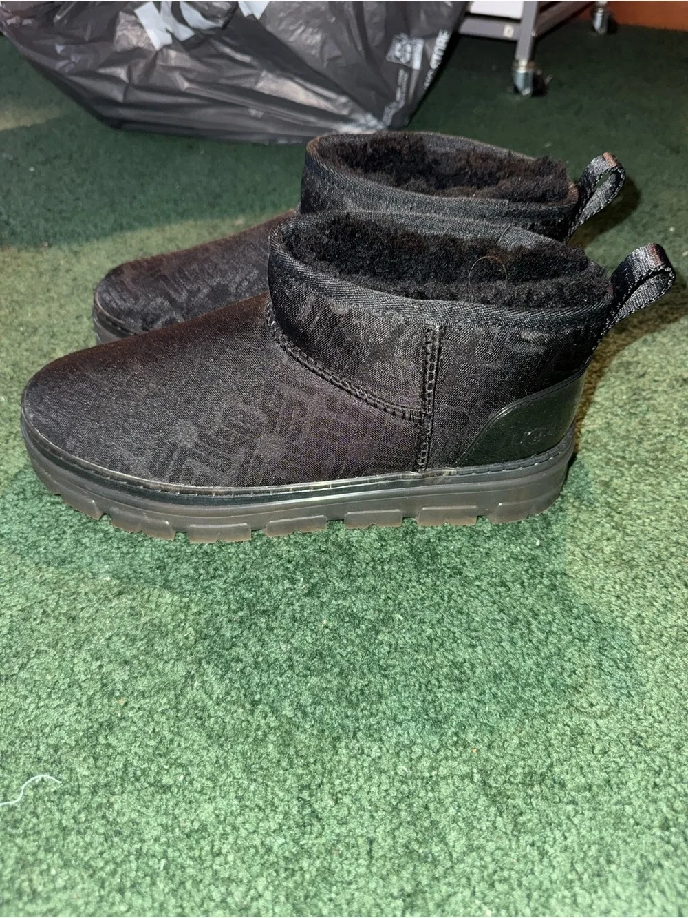UGG Black Short Winter Ankle Boots with Subtle Pattern